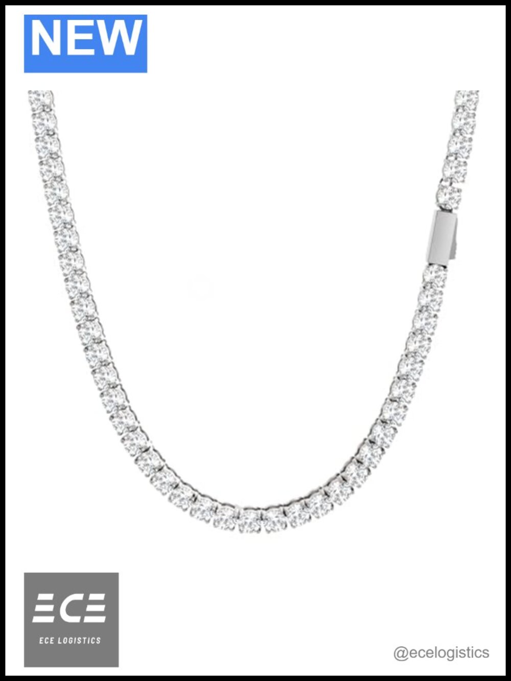 Tennis Chain Necklace 5A Cubic Zirconia 316L Stainless Steel 4mm 20 Inch